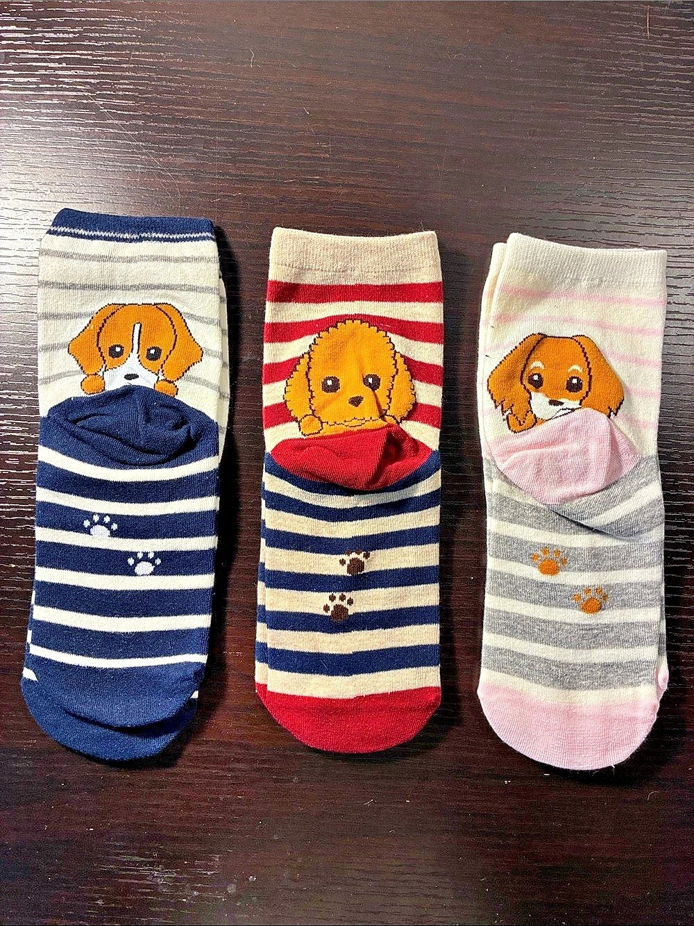 Kids Dog Print Striped Socks 3-Pair Set